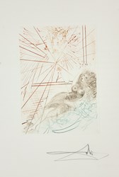 L'ange Gabriel from Le Décameron suite, 1972 by Salvador Dali - Etching in colours on Arches paper sized 8x12 inches. Available from Whitewall Galleries