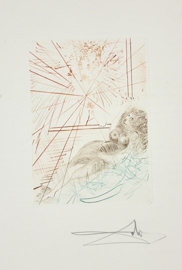 L'ange Gabriel from Le Décameron suite, 1972 by Salvador Dali - Etching in colours on Arches paper